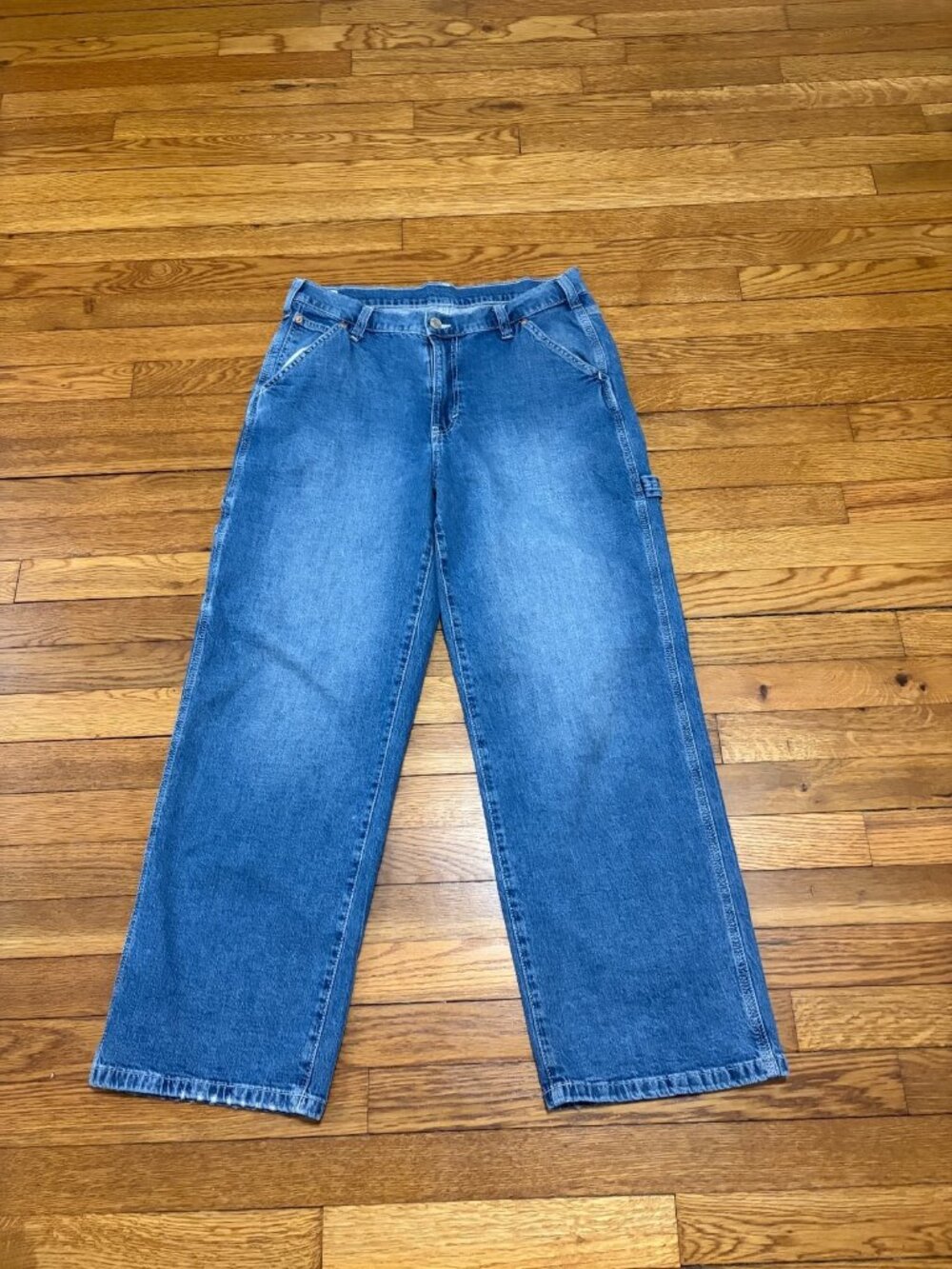 GAP Womens 90s Loose Carpenter Mid Rise Jeans Sz 8s 8 SHORT Blue Denim Wide Leg